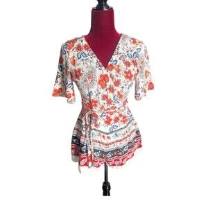 Francesca's Collection Blue Rain Wrap Floral Romper Size XSmall